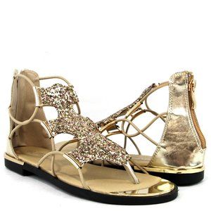 Women Glitter Shiny Strappy Gladiator Sandals Lightweight Gold